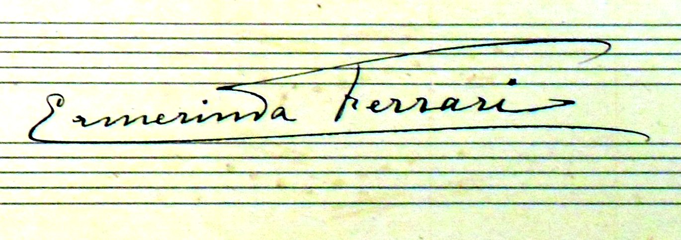 Firma de la compositora Ermerinda Ferrari